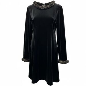 EUC The Children's Place Girls Black Faux Fur Trim Long Sleeve Dress - Size 6/7